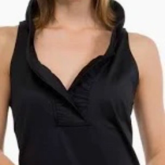 NWT Gretchen Scott Jersey Sleeveless Ruffneck Top/Solid/ Black - Size - Small - Picture 1 of 11